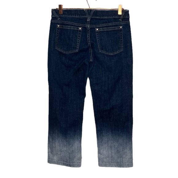 White House Black Market 6 Dark Wash Noir Ombre Dip Dye Stretch Slim Crop Jeans - Picture 2 of 4